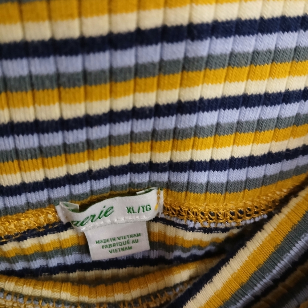 Aerie Yellow and Blue Striped Ribbed Knit Textured Midi Pencil Skirt Vacation - Picture 5 of 7